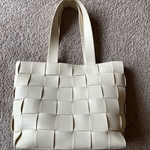 Topshop Basket Weave Faux Leather Tote in Stone